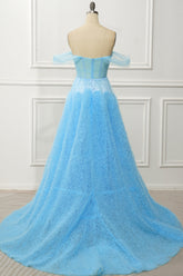 A-Linie Schulfreies terBlaues Korsett Ballkleid mit Rüschen